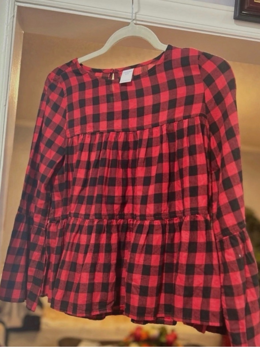 Arizona Jean Co. Wild Cherry Check Blouse Sz L 14